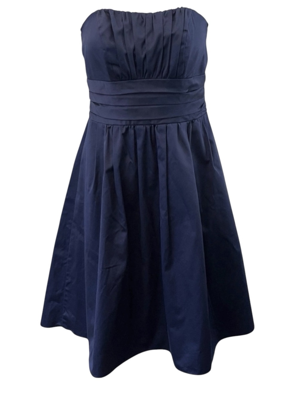 David's Bridal Navy Cotton Strapless Pleated Bodice/Skirt Cummerbund Dress (2)